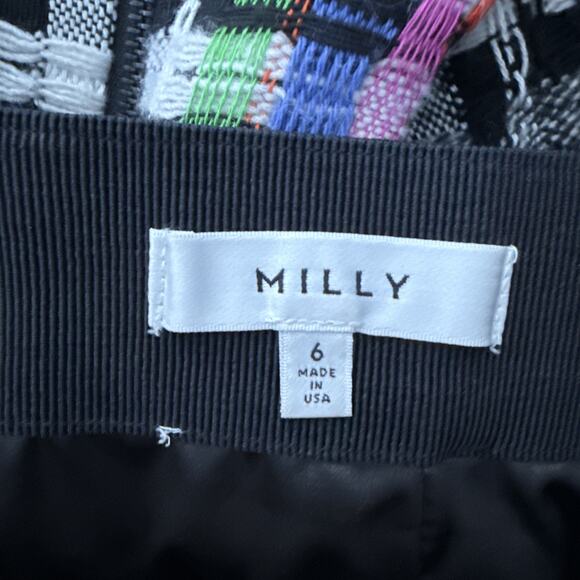 Milly $125 London Tweed Wool Mini Skirt Zipback Elastic Waist Glam Chic Preppy - Picture 6 of 10